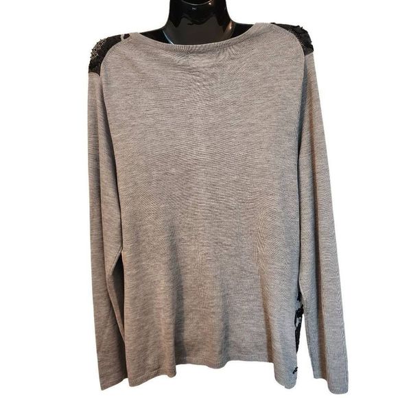 Victor Costa • Gray Floral Sequence Silk Blend Cardigan Sweater Size L - Picture 4 of 6